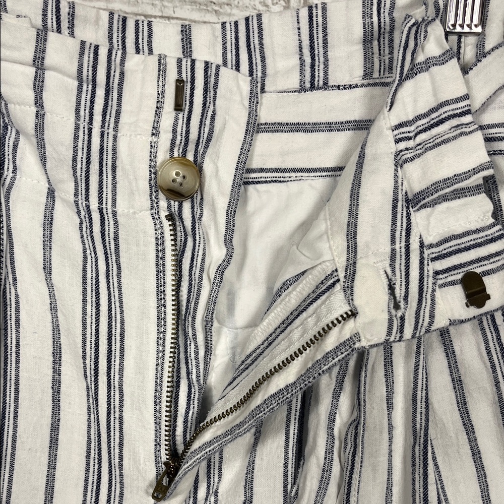 Madewell Linen Cotton Paperbag Pants in Navy & White Stripe size 00 - Picture 7 of 9